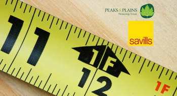 Close up of tape measure with Savills and Peaks & plains logo in the top right